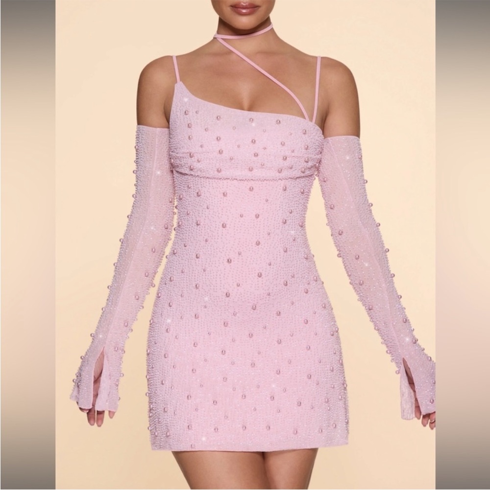 Oh Polly Soho Blush Embellished Mini Dress